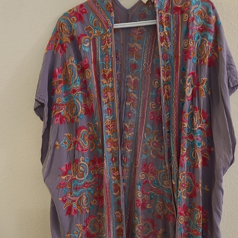 Umgee Purple Embroidered Cape with Red and Blue Accents
